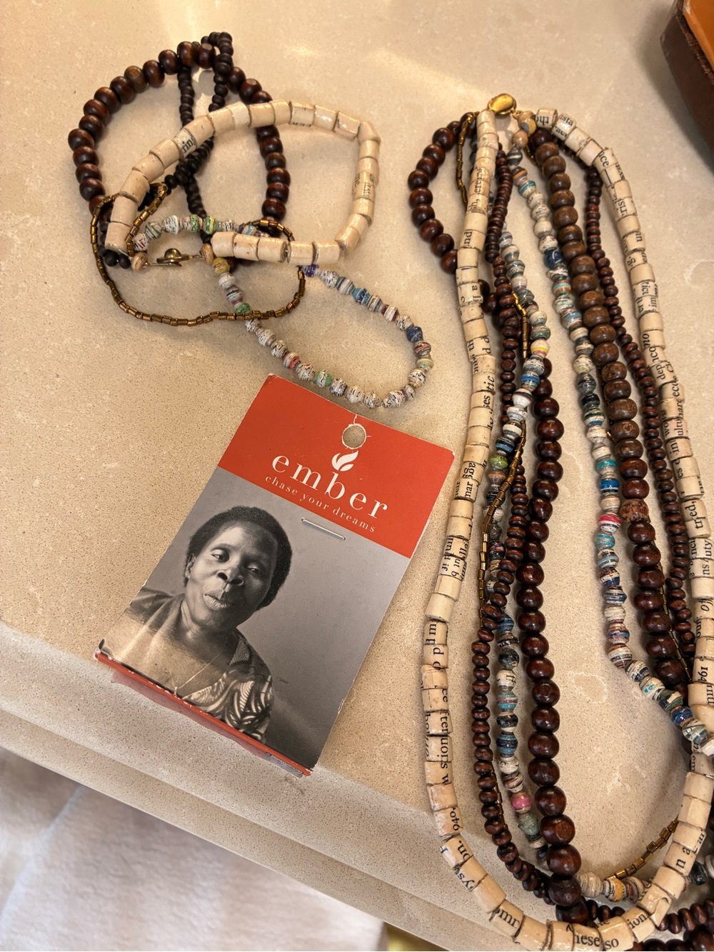 Ember Multistrand Brown & Cream Beaded Necklace and bracelet